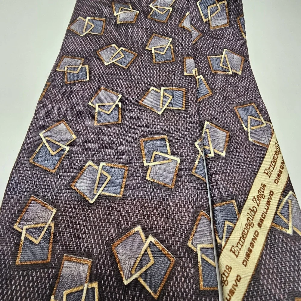 Ermenegildo‎ Zegna Disegno Esclusivo Silk Neck Tie Purple Gray Geometric Italy